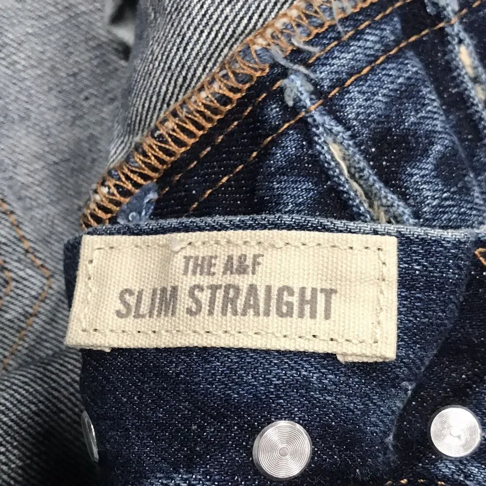 ABERCROMBIE & FITCH Jean Men 30x32 Button Fly Slim Straight Whisker Dark Wash